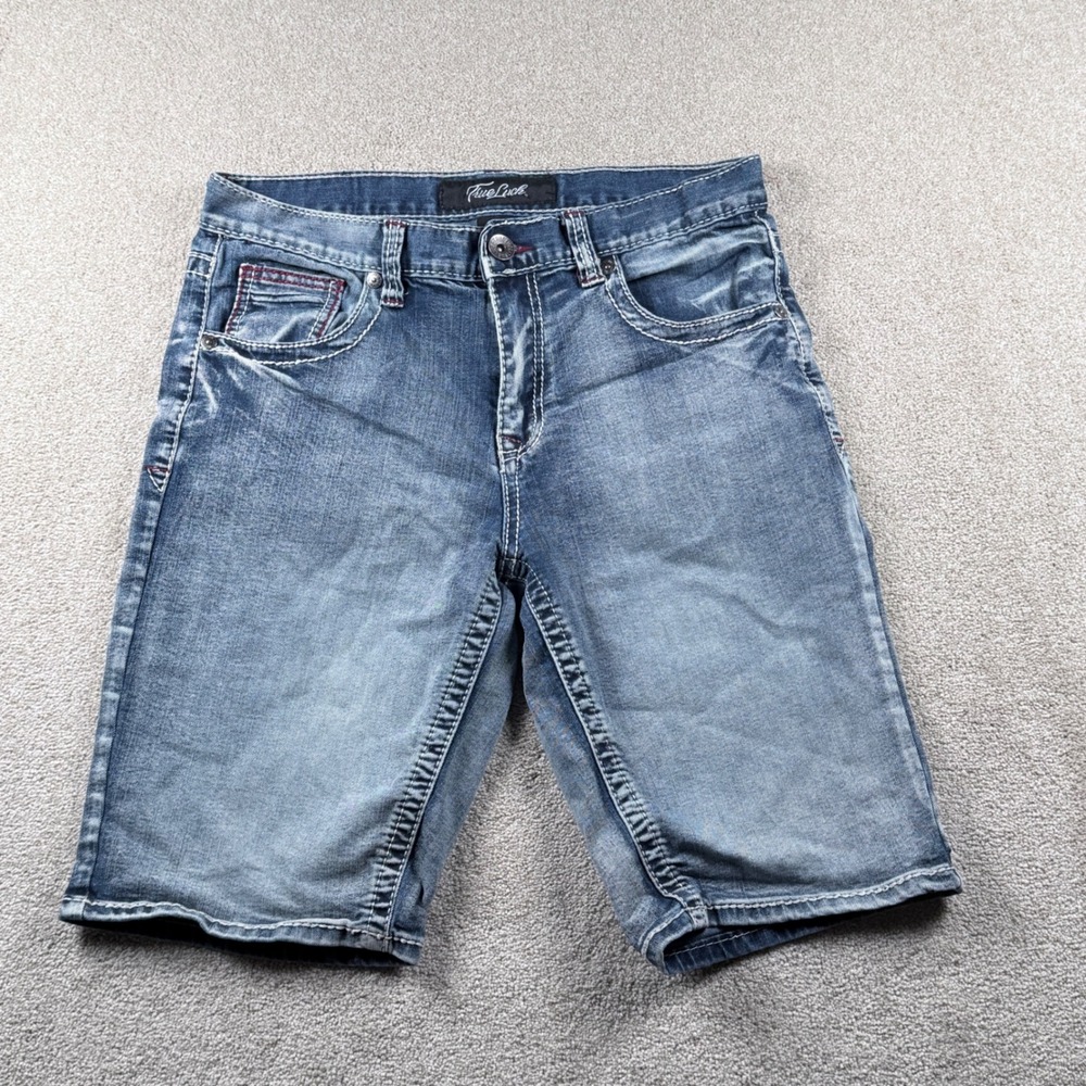 True Luck Denim Shorts Mens 32 Blue Excellent Embroidered Thick Stitch Casual